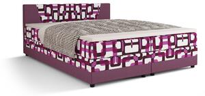 Zondo Bračni krevet Boxspring 140 cm Linda (uzorak + ljubičasta) (s madracem i prostorom za odlaganje). 1046623