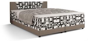 Zondo Bračni krevet Boxspring 140 cm Linda (uzorak + sivo smeđa) (s madracem i prostorom za odlaganje). 1046625