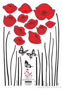 Set zidnih naljepnica Ambience Red Poppy Flowers