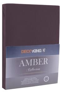 Smeđa elastična pamučna plahta DecoKing Amber Collection, 140/160 x 200 cm