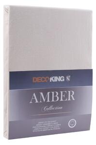 Krem elastična pamučna plahta DecoKing Amber Collection, 140/160 x 200 cm