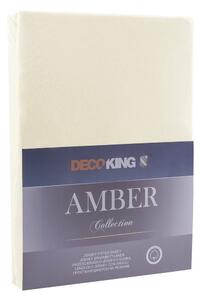 Krem elastična pamučna plahta DecoKing Amber Collection, 180/200 x 200 cm