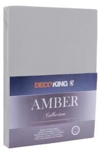 Metalik siva elastična pamučna plahta DecoKing Amber Collection, 160/180 x 200 cm