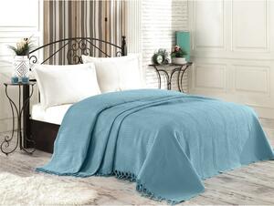 Plavi pamučni prekrivač za bračni krevet Mijolnir, 220 x 240 cm