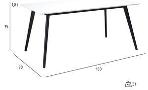 Bijeli blagovaonski stol s crnim nogama Furnhouse Life, 160 x 90 cm