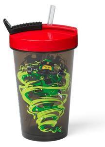 Zelena čaša s crvenim poklopcem i slamkom LEGO® Ninjago, 500 ml