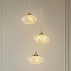Lindby Piatra viseća lampa, Ø 25 cm, 3 svjetla, opalno staklo/mesing, prigušiva, Bijela, Dnevni boravak/blagovaonica, Staklo