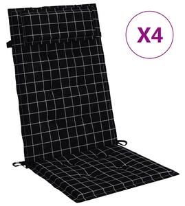 VidaXL Jastuci za stolicu visoki naslon 4 kom crni karirani od tkanine