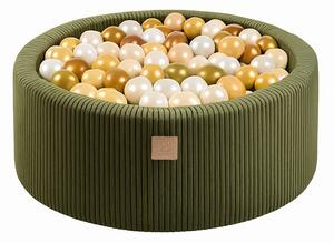 Kaki zeleni bazen s lopticama od samta 90x90x30 cm Montessori – Meowbaby