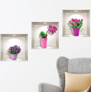 Set od 3 zidne 3D samoljepljive naljepnice Ambiance Tulips, Orchids and Lilacs
