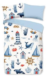 Plava/krem pamučna dječja posteljina za dječji krevetić 100x135 cm Ahoy – Good Morning