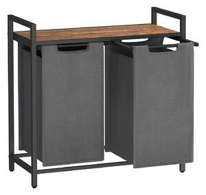 Košara za rublje, košara za rublje s 2 odjeljka, 2 x 46 litara, siva | VASAGLE