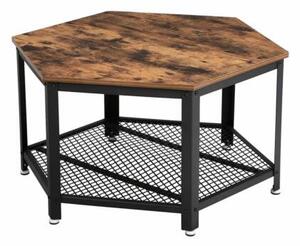 Šesterokutni stolić za kavu, rustikalni stolić za dnevni boravak, 75 x 45 x 75 cm