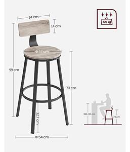 Set od 2 barske stolice s naslonima, visine 73 cm, smeđe i crne boje | VASAGLE