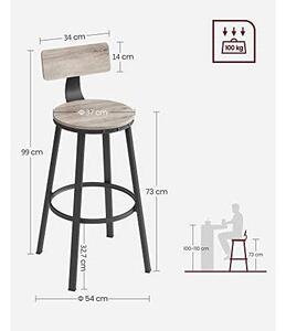 Set od 2 barske stolice s naslonima, visine 73 cm, smeđe i crne boje | VASAGLE