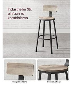 Set od 2 barske stolice s naslonima, visine 73 cm, smeđe i crne boje | VASAGLE