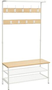 Stalak za kapute s prostorom za cipele, 41,5 x 100 x 182 cm, hrast i bijela boja | VASAGLE