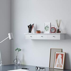 Zidna polica s 3 ladice, 80 x 15 x 10 cm, visokosjajni premaz, bijele boje | SONGMICS