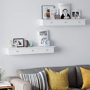 Zidna polica s 3 ladice, 80 x 15 x 10 cm, visokosjajni premaz, bijele boje | SONGMICS