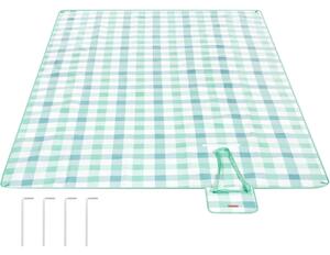 Deka za piknik s 4 klina za pričvršćivanje, 300 x 200 cm, zelene i bijele boje | SONGMICS