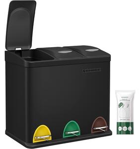 Trostruka čelična kanta za smeće, 3 x 8L47 x 28,3 x 39,5 cm, crna | SONGMICS