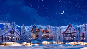 Fotografija Snowbound alpine mountain town at winter night, Marseas