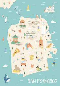 Ilustracija San Francisco illustrated map with landmarks, undefined undefined