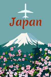 Ilustracija Travel poster mount Fuji Japan retro, VectorUp