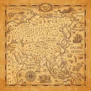 Karta Vintage map of Asia, vector ancient parchment, seamartini