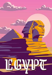 Ilustracija Vintage Poster Ancient Sphinx, Egypt Pharaoh, VectorUp