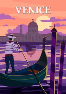 Ilustracija Venice Italia Poster retro style. Sunset, VectorUp