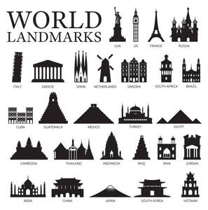 Ilustracija World Countries Landmarks Silhouette Set, MuchMania