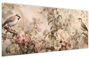 Slika - Vintage slika ptica (120x50 cm)