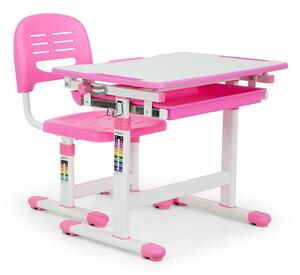 OneConcept Annika, pisaći stol za djecu, dvodjelni set, stol, stolica, visinski podesiv, roza boja