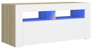 VidaXL TV ormarić s LED svjetlima bijeli i boja hrasta 90 x 35 x 40 cm