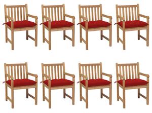 VidaXL Vrtne stolice s crvenim jastucima 8 kom od masivne tikovine