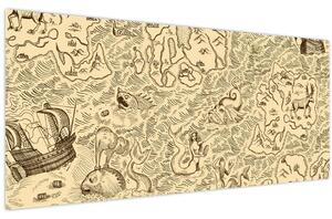 Slika - Stara karta, ilustracije (120x50 cm)