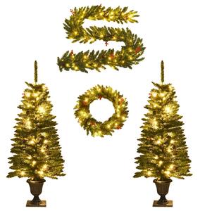 VidaXL LED umjetna božićna drvca 2 kom s vijencem i girlandom