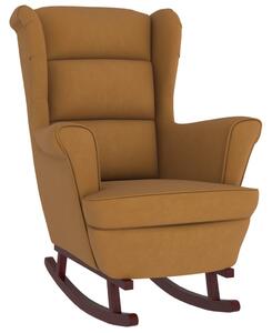 VidaXL Fotelja za ljuljanje s drvenim nogama smeđa baršunasta