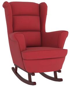 VidaXL Fotelja za ljuljanje s drvenim nogama boja vina baršunasta