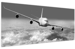 Slika - Avion u oblacima, crno-bijeli (120x50 cm)