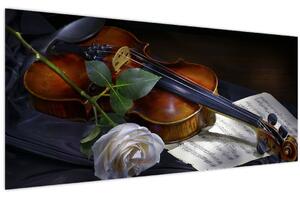 Slika - Ruže i violina (120x50 cm)