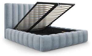 Svijetloplavi tapecirani bračni krevet s prostorom za pohranu s letvičastom podnicom 180x200 cm Kelp - Micadoni Home