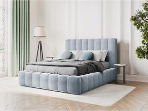 Svijetloplavi tapecirani bračni krevet s prostorom za pohranu s letvičastom podnicom 200x200 cm Kelp - Micadoni Home