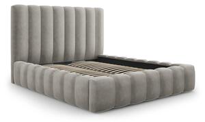 Svijetlo sivi tapecirani bračni krevet s prostorom za pohranu s letvičastom podnicom 200x200 cm Kelp - Micadoni Home
