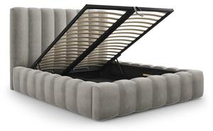 Svijetlo sivi tapecirani bračni krevet s prostorom za pohranu s letvičastom podnicom 200x200 cm Kelp - Micadoni Home