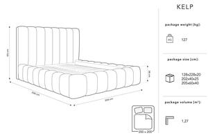 Svijetloplavi tapecirani bračni krevet s prostorom za pohranu s letvičastom podnicom 200x200 cm Kelp - Micadoni Home