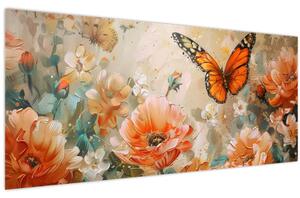 Slika - Leptir i cvijeće, ulje na platnu (120x50 cm)