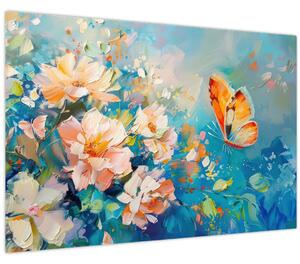 Slika - Leptir i cvijeće, ulje na platnu II. (90x60 cm)
