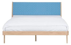 Krevet od punog hrasta s plavim uzglavljem Gazzda Fawn, 160 x 200 cm